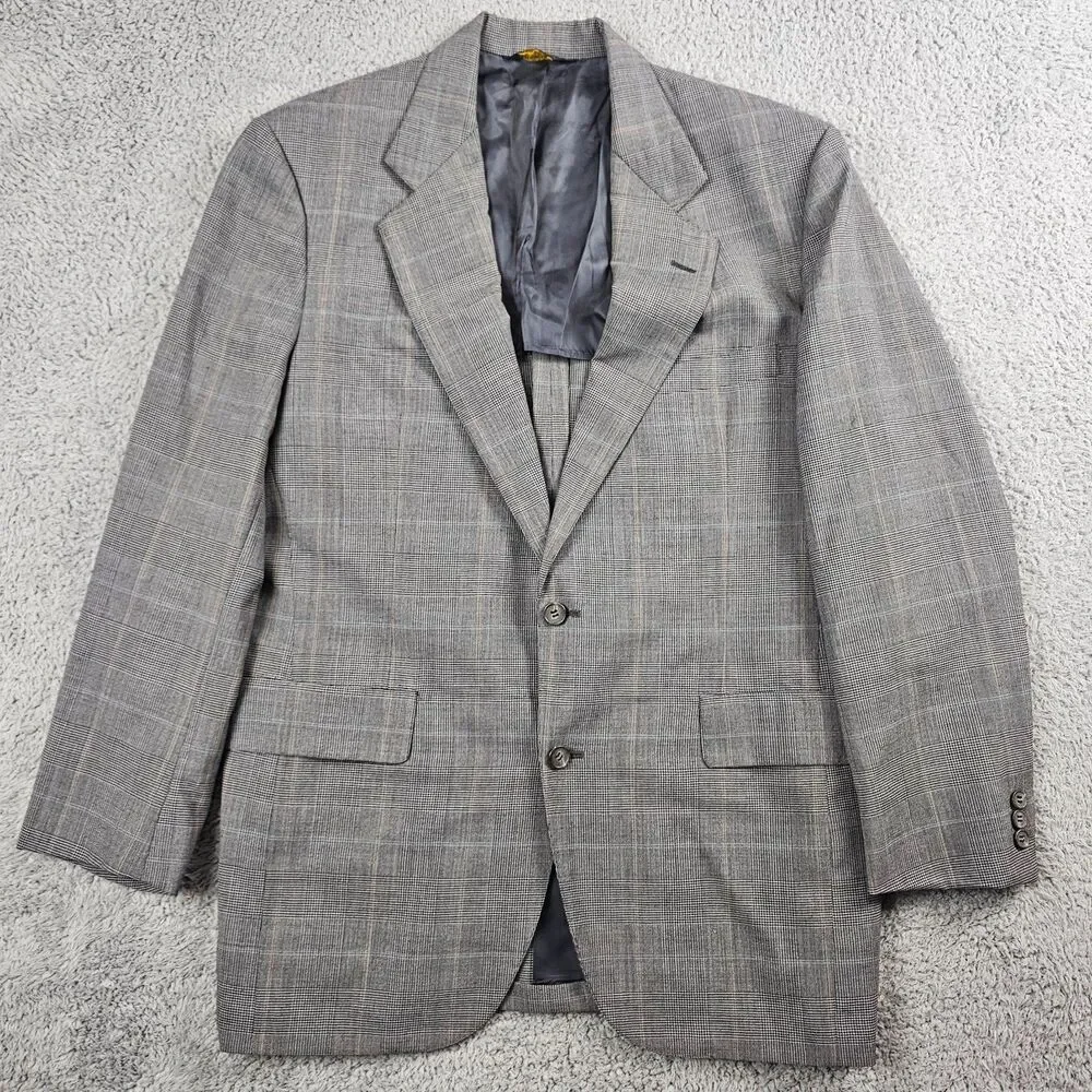 Southwick Blazer Sport Coat Men 42R Gray Wool Glen Check Plaid 80s 90s Vintage